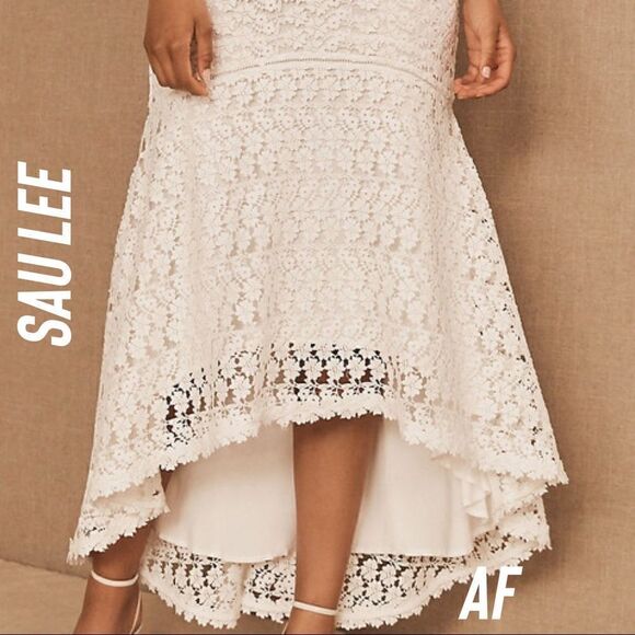 SAU LEE WEDDING REHEARSAL LACED FLOUNCED MIDI DRESS IVORY NWT NEW SIZE 4 - Picture 3 of 11